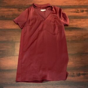 Burgundy V-Neck Shift Dress